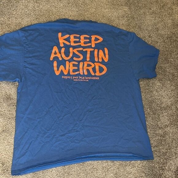 Carolina Light Blue Tylers Keep Austin weird Texas funny vintage big T-shirt XXL - Picture 2 of 3